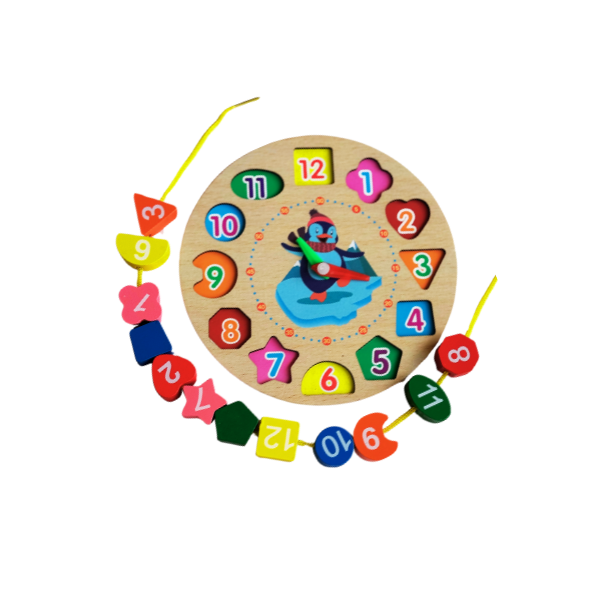 Wooden Clock with lacing activity