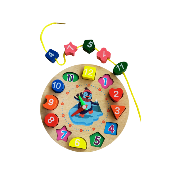 Wooden Clock with lacing activity