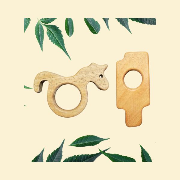 Neem Woode Teether Combo- Horse & Icecream