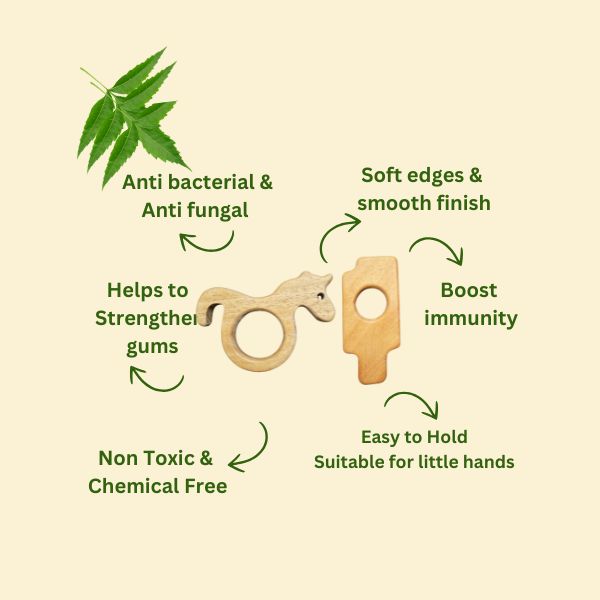 Neem Woode Teether Combo- Horse & Icecream