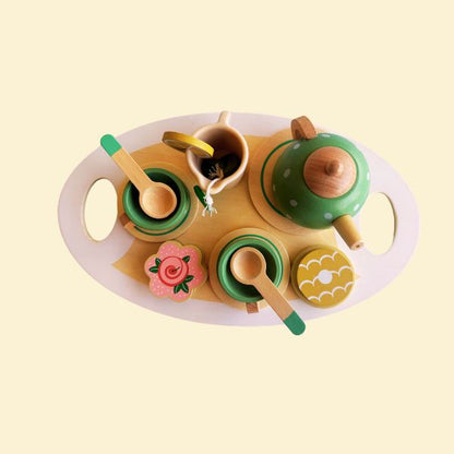 15pcs Wooden Afternoon Tea Set, Pretend Toys
