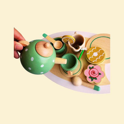 15pcs Wooden Afternoon Tea Set, Pretend Toys