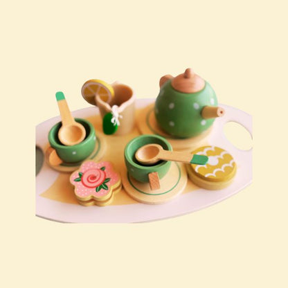 15pcs Wooden Afternoon Tea Set, Pretend Toys