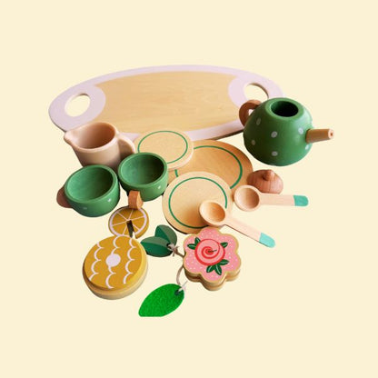 15pcs Wooden Afternoon Tea Set, Pretend Toys