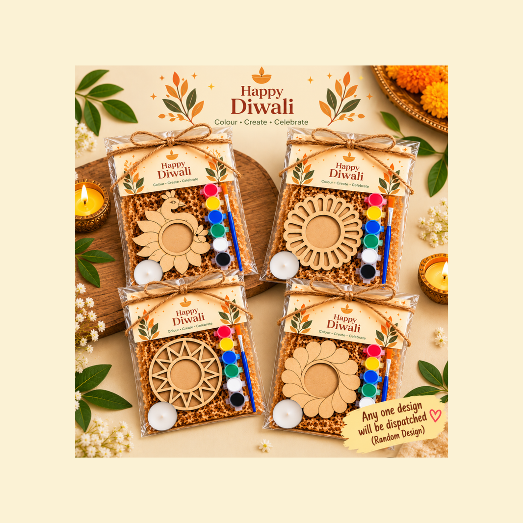 DIY Diwali Tealight Holder Painting Kit | Corporate Event, Office & School Activity | Diwali Return Gift (Random Design will be dispatched)