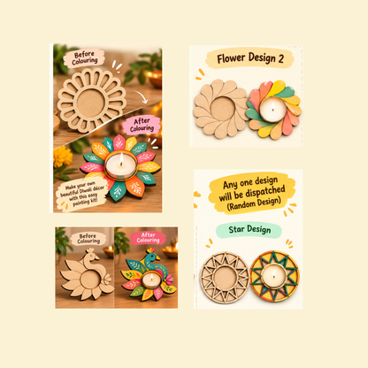 DIY Diwali Tealight Holder Painting Kit | Corporate Event, Office & School Activity | Diwali Return Gift (Random Design will be dispatched)