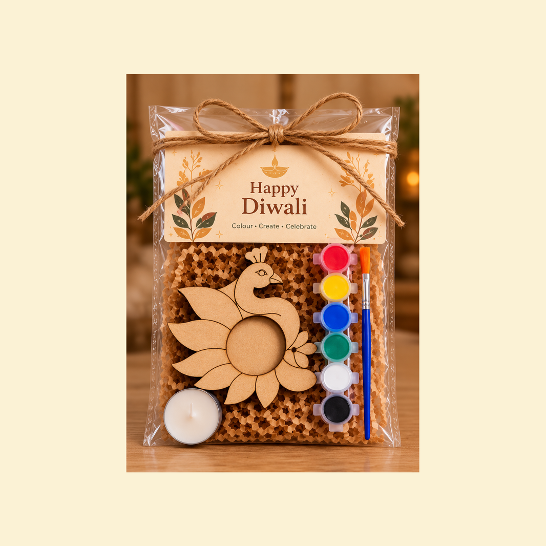 DIY Diwali Tealight Holder Painting Kit | Corporate Event, Office & School Activity | Diwali Return Gift (Random Design will be dispatched)