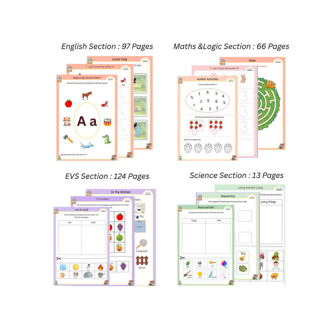 Worksheets for Kids (3–4 Years) | 300+ Worksheets | Maths, English, EVS & Science